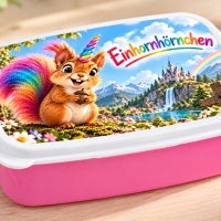 F1A5A4D8-AFD6-477D-AA0B-6319FEC9D64A Brotdose Pink – Einhornhörnchen (optional mit Name)